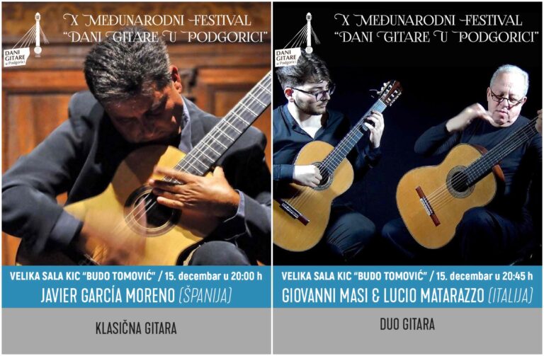 ,,DANI GITARE U PODGORICI” – KONCERTI ŠPANSKOG GITARISTE I ITALIAJANSKOG GITARSKOG DUA 15. DECEMBRA
