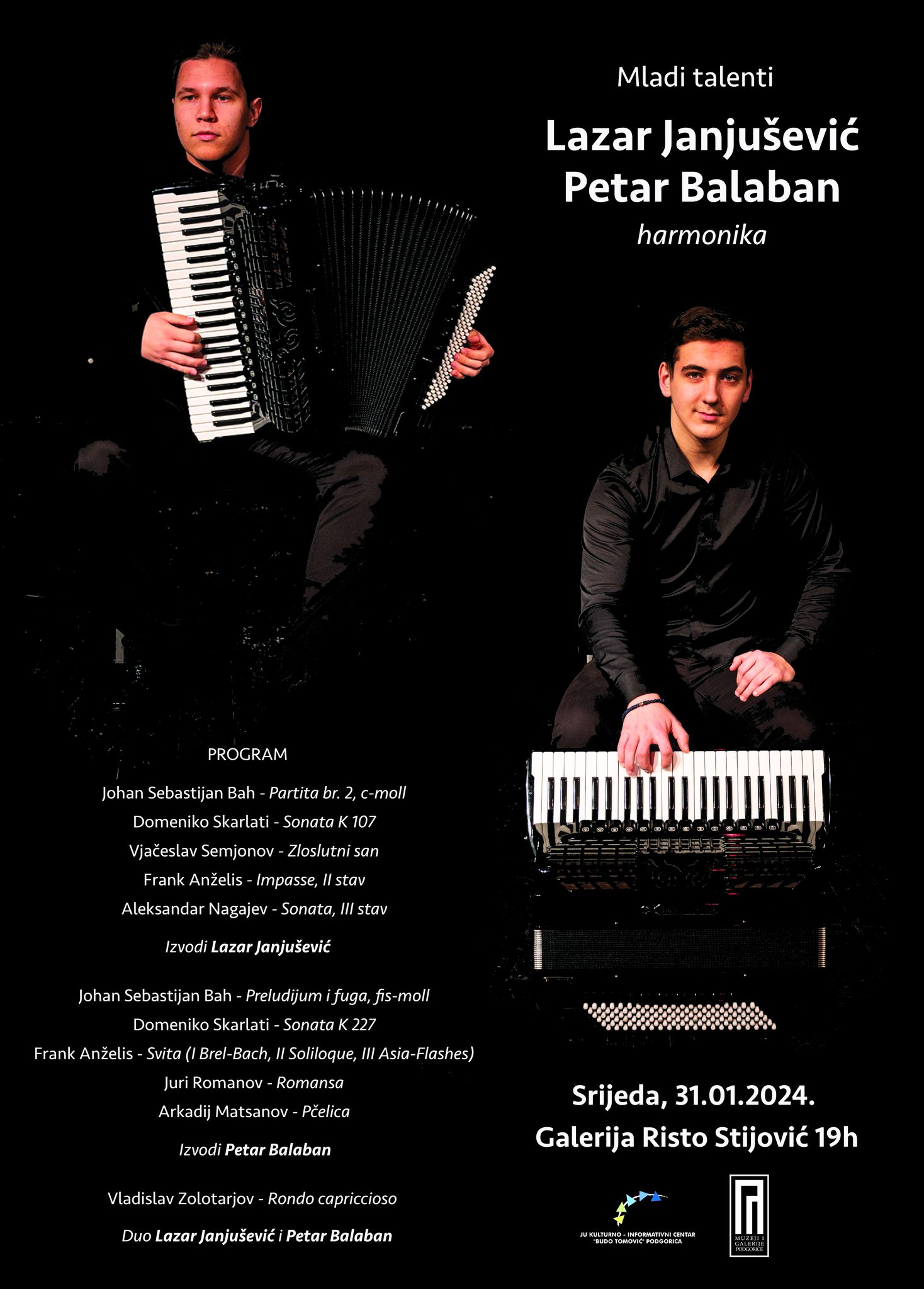 Ciklus Mladi talenti : Koncert Lazara Janjuševića i Petra Balabana